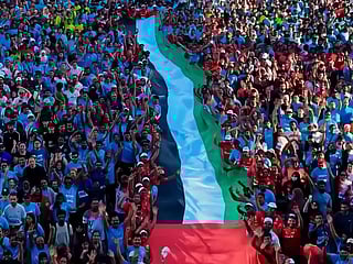 The giant flag was featured as the second shot in the viral video shared by Sheikh Hamdan.