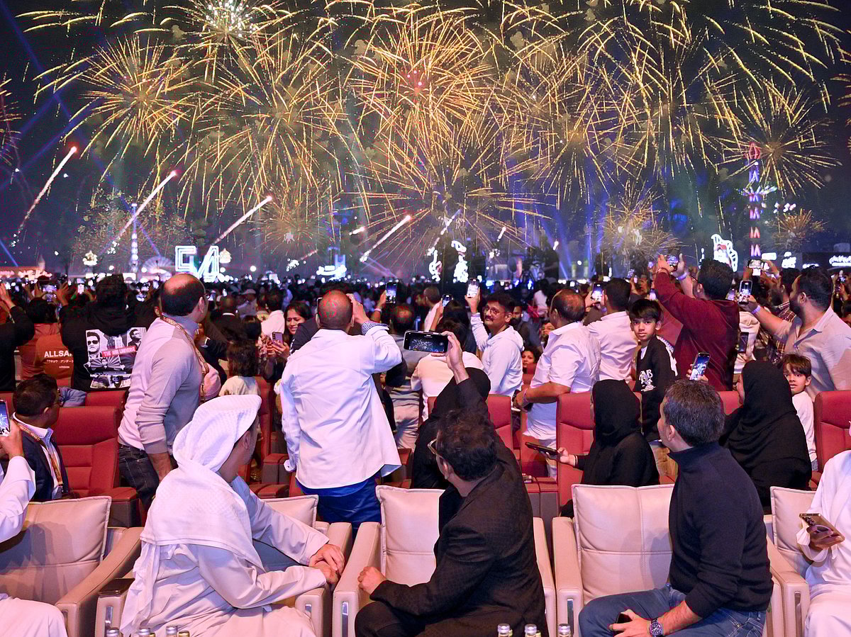 AR Rahman captures the moment as fireworks erupt in perfect sync with his award-winning track ‘Jai Ho’ at the Sheikh Zayed Festival in Abu Dhabi.
