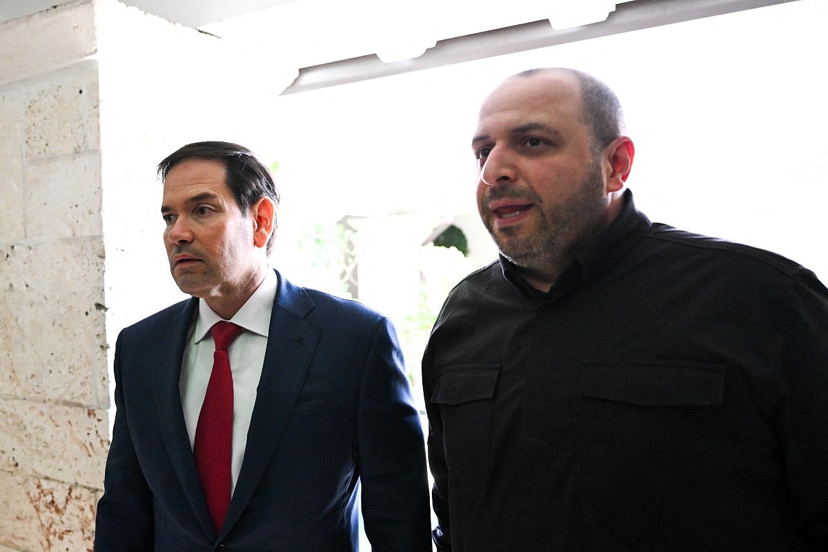 US Secretary of State Marco Rubio and Secretary of the National Security and Defense Council of Ukraine Rustem Umerov speak to reporters after their meeting in Hallandale Beach, Florida on November 30, 2025.