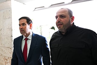 US Secretary of State Marco Rubio and Secretary of the National Security and Defense Council of Ukraine Rustem Umerov speak to reporters after their meeting in Hallandale Beach, Florida on November 30, 2025.