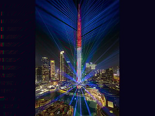 The UAE flag colours illuminate Burj Khalifa, the world’s tallest building in a powerful patriotic moment.