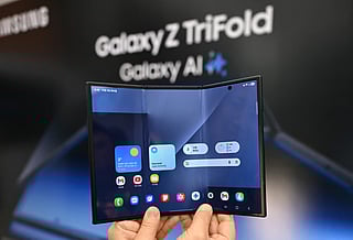 The Samsung Galaxy Z TriFold smartphone during a launch event at a Samsung store in Seoul on December 2, 2025.