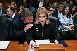 Ukrainian Ambassador to the United States Olha Stefanishyna takes her seat as she prepares to testify during a Senate Appropriations Subcommittee on State, Foreign Operations and Related Programs hearing titled "The Abduction of Ukrainian Children by the Russian Federation" on Capitol Hill, in Washington, DC on December 3, 2025.