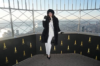 Miss Universe Fátima Bosch Fernández visits The Empire State Building on December 03, 2025 in New York City.