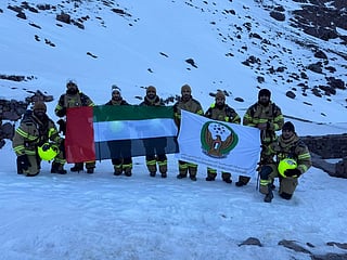 Nine-member Dubai Civil Defence team conquered the Arab world’s highest summit in full firefighting gear, completing the ascent in just 10 hours during UAE National Day.
