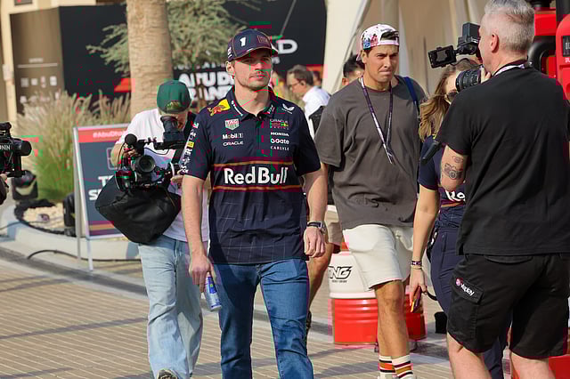 Max Verstappen of Red Bull arrive for a press conference ahead of Formula 1 Etihad Airways Abu Dhabi Grand Prix 2025. 