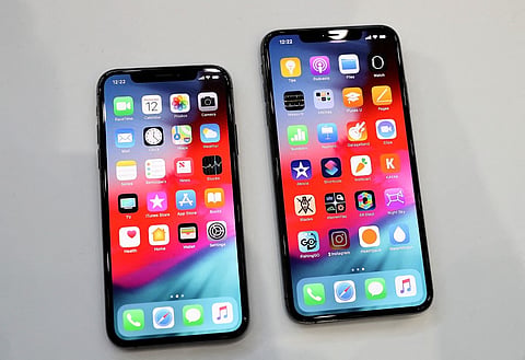 The Apple iPhone Xs (L) and iPhone Xs Max (R) are displayed during an Apple special event at the Steve Jobs Theatre on September 12, 2018 in Cupertino, California.