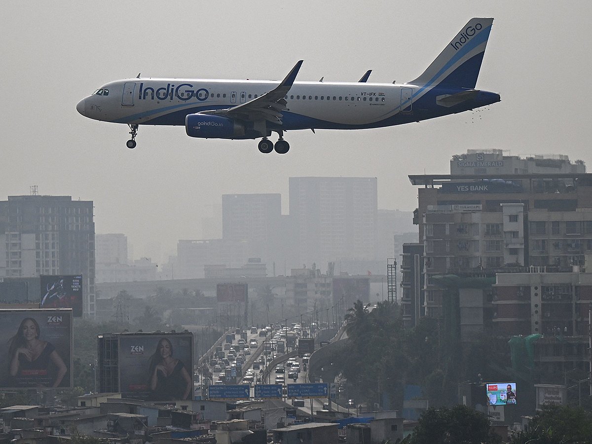 An IndiGo aircraft prepares to land at the Mumbai airport on Saturday, December 6, 2025. 