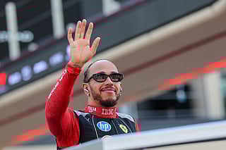 Lewis Hamilton of Ferrari  during the drivers parade at the Formula 1 Etihad Airways Abu Dhabi Grand Prix 2025. Photo Virendra Saklani/Gulf News