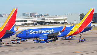 A Southwest Airlines jet pulls into a gate at Dallas Love Field Airport. File photo taken on Tuesday, Nov. 11, 2025, in Dallas, Texas. 