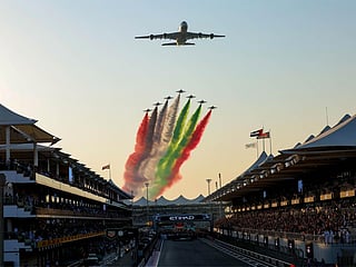 Etihad Airways' A380 and Al Fursan delivered a perfectly timed aerial salute at sunset.