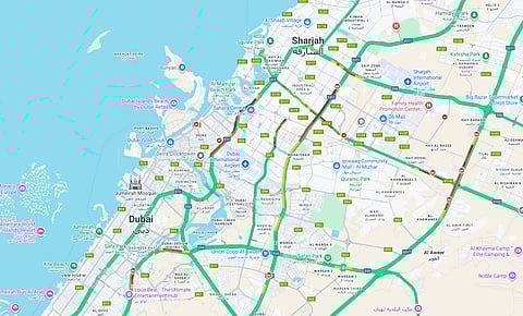 Significant tailbacks seen on both Al Ittihad Street and Sheikh Mohamed Bin Zayed Road.