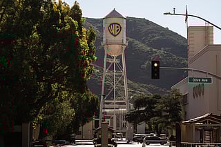 The Warner Bros. water tower is seen at Warner Bros. Studios in Burbank, Calif., Friday, Dec. 5, 2025.