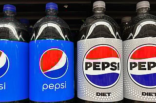 FILE - Plastic bottles of Pepsi are displayed at a grocery store, Nov. 15, 2023, in New York. (AP Photo/Ted Shaffrey, File)