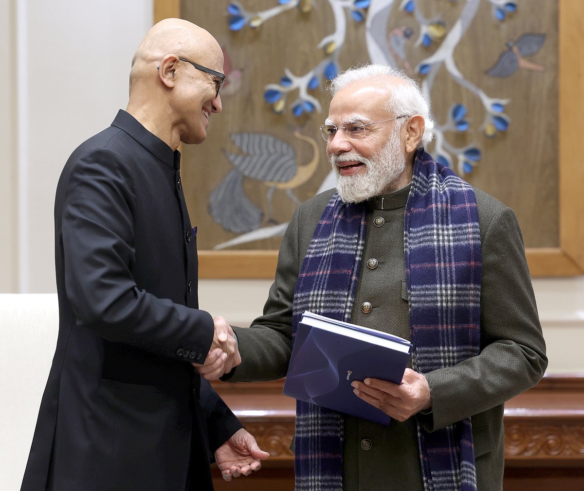 Microsoft chairman and CEO Satya Nadella with Indian Prime Minister Narendra Modi.
