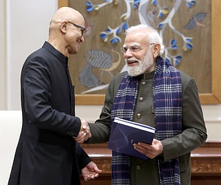 Microsoft chairman and CEO Satya Nadella with Indian Prime Minister Narendra Modi. 