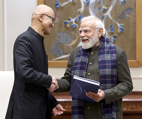Microsoft chairman and CEO Satya Nadella with Indian Prime Minister Narendra Modi. 