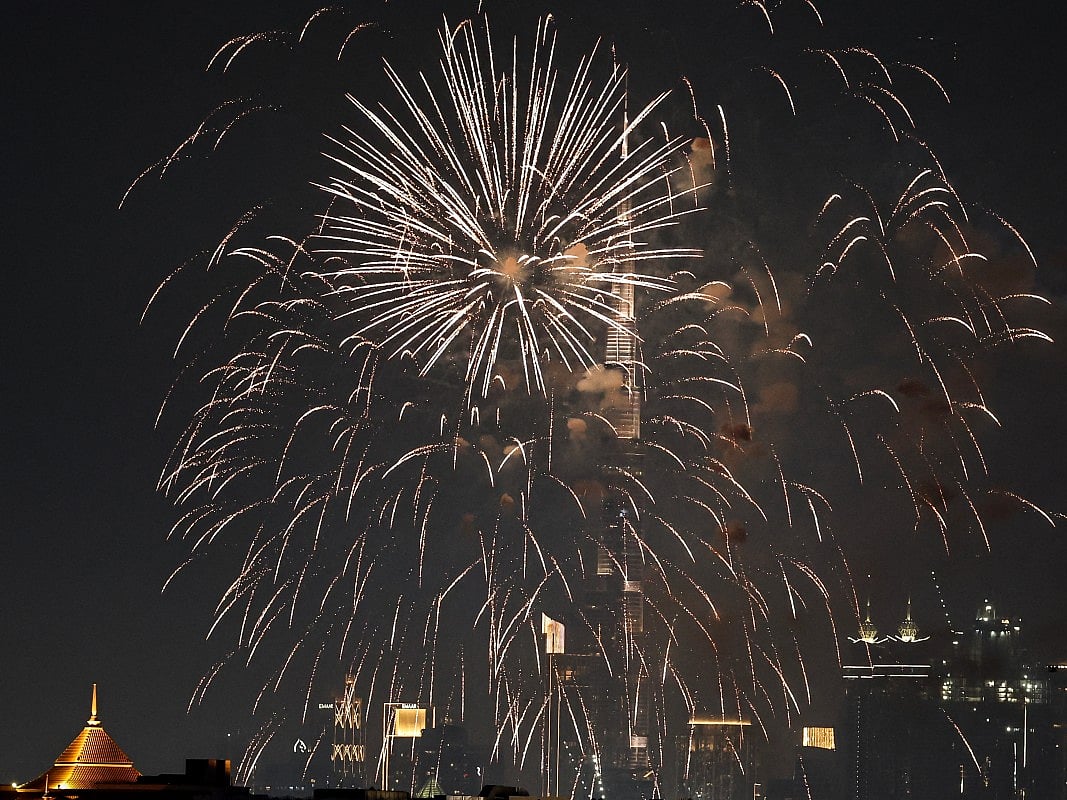 Fireworks near the Burj Khalifa in 2025