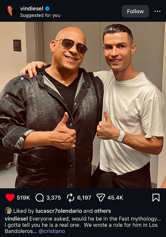 Vin Diesel's original post with Los Bandoleros included
