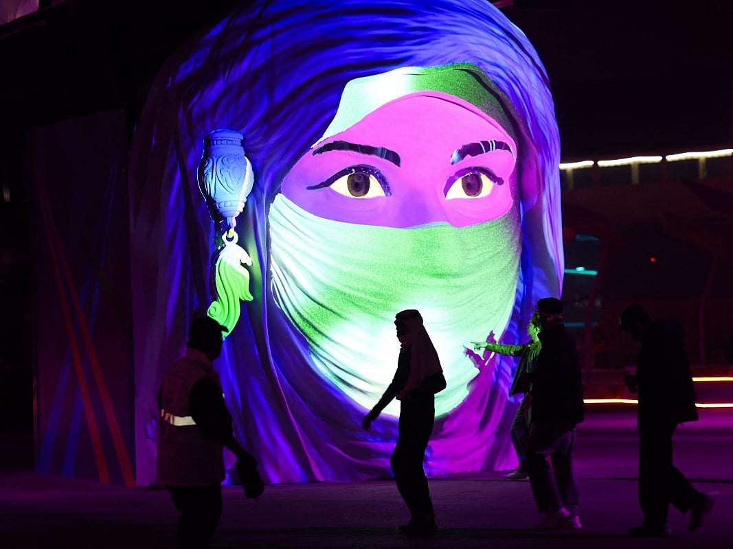 People arrive at the MDLBEAST Soundstorm music festival in Banban, on the outskirts of Riyadh, on December 11, 2025.