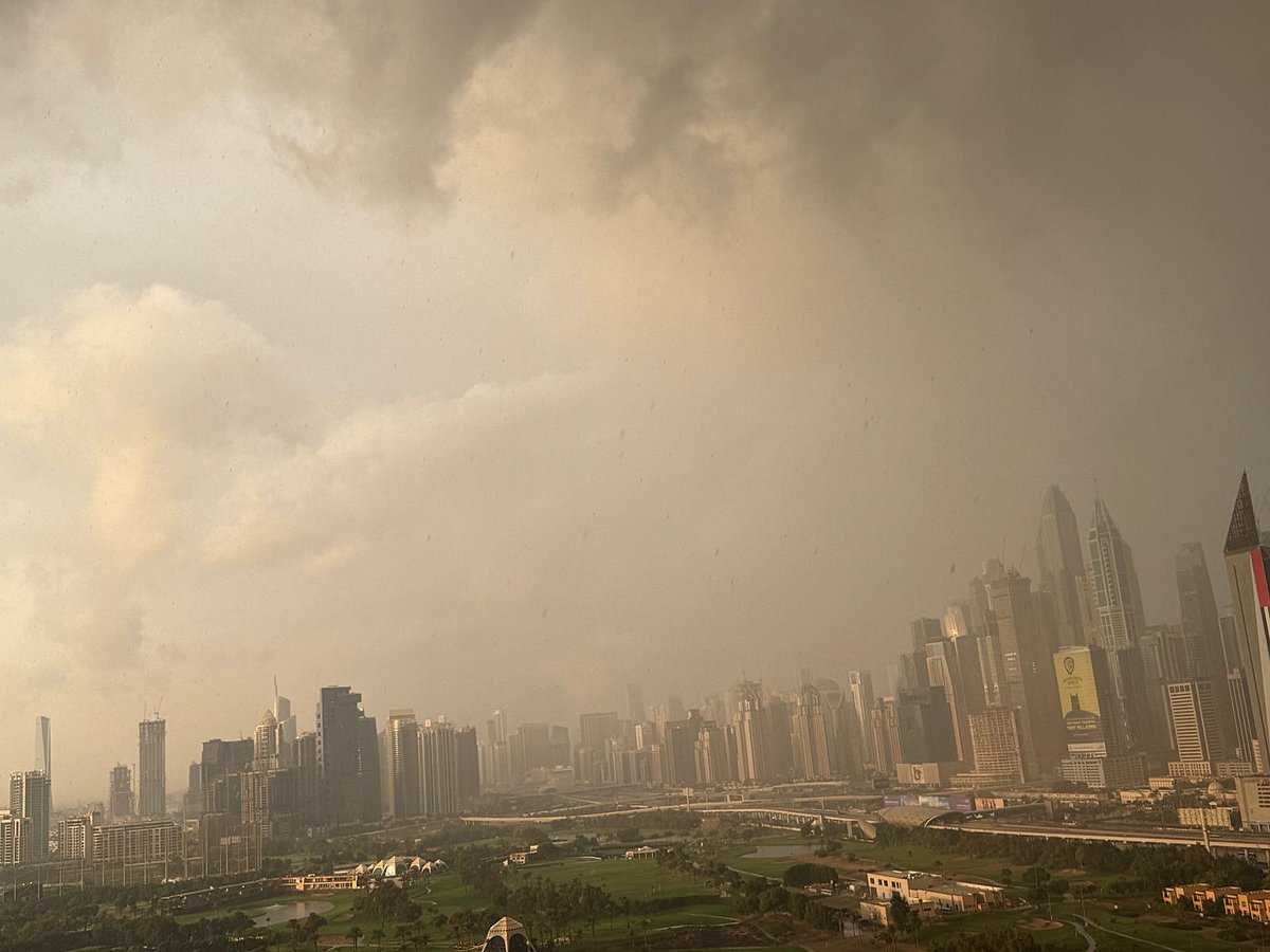 A view of the Dubai skyline from an apartment in The Views that looks wonderfully dystopian after the sudden rain on December 14.