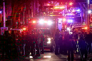 Emergency personnel gather on Waterman Street at Brown University