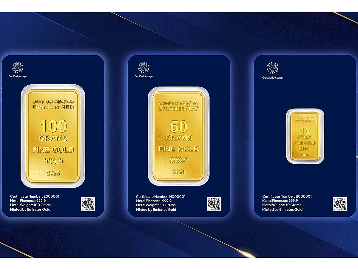 Emirates NBD Gold is available in a sealed 10, 50 and 100 Gram denominations featuring the Emirates NBD Logo with each bar coming with a unique certificate of authenticity and ownership.