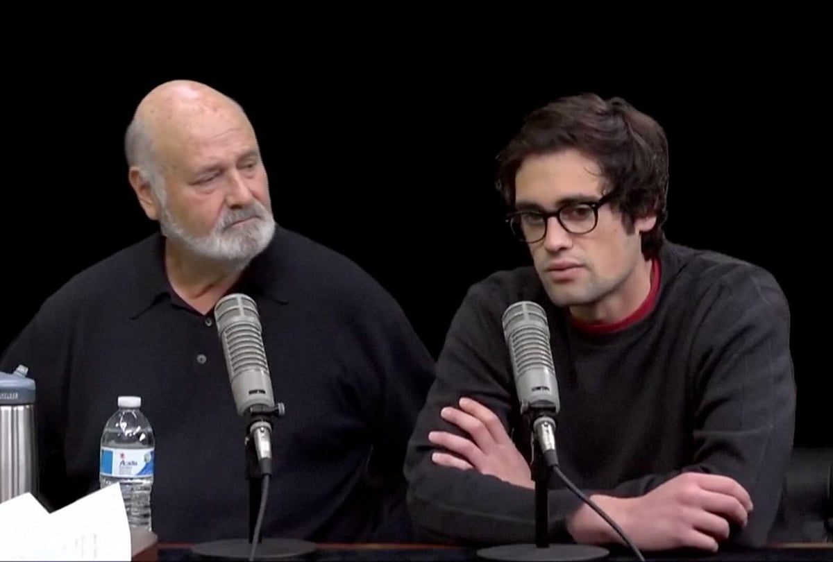 Actor/Producer/Director Rob Reiner and son Nick Reiner (R) during a 2015 interview. Nick said then he was "lucky" to have parents that "care about me". Nick has spoken publicly about his struggles with addiction and homelessness. His experiences formed the basis of the semi-autobiographical film Being Charlie, which he made with his father in 2015.