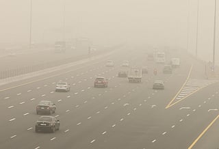 Thick veil of dust blankets Dubai skyline as sandstorm reduces visibility across the emirate. 