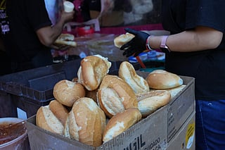 Bolillos, a traditional Mexican bread, sit for sale at a street stand in Mexico City, Thursday, Dec. 18, 2025. 