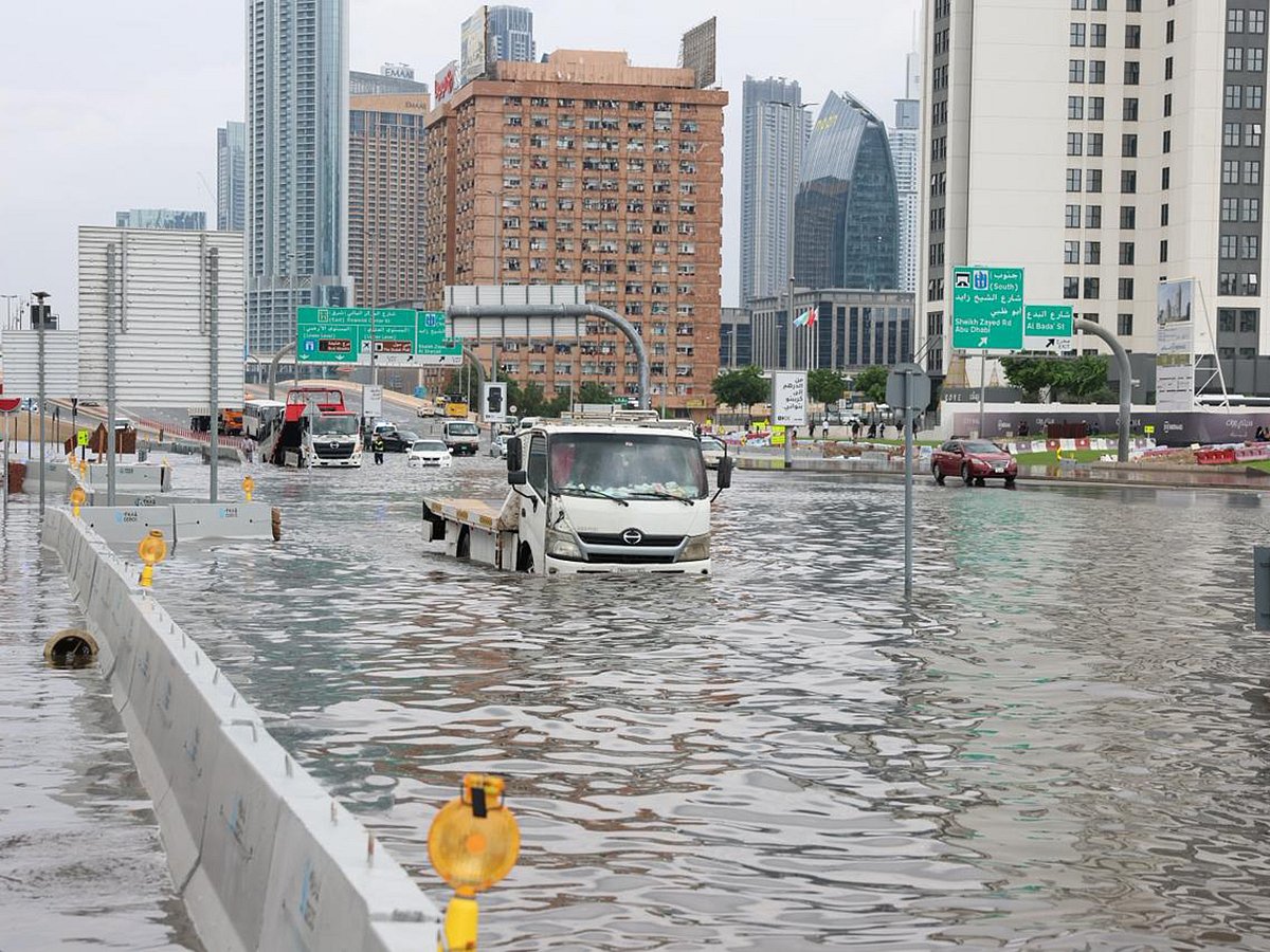 A flooded road after the heavy rain in Dubai on Friday, December 19, 2025. 