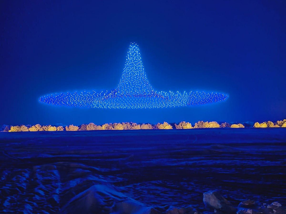Light installations illuminate Jubail Island during the Al Manar Light Festival, creating a vibrant nighttime spectacle captured by Joshua Jinsor.

