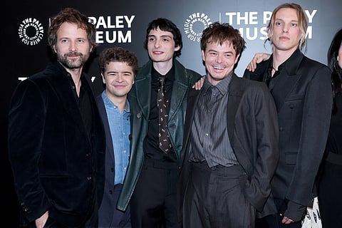 Ross Duffer, Gaten Matarazzo, Finn Wolfhard, Charlie Heaton, and Jamie Campbell Bower attend PaleyLive's "Stranger Things" - The Final Season Celebration at The Paley Museum on December 18, 2025 in New York City.