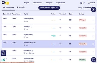 Flight disruptions continue at Dubai International Airport (DXB) early on Friday, December 19, 2025, as per Dubai Airports.