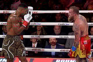 Anthony Joshua fights Jake Paul in their heavyweight bout at Kaseya Center on December 19, 2025 in Miami, Florida.