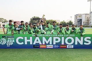 Pakistan team celebrate after winning the Under-19 Asia Cup on Sunday.