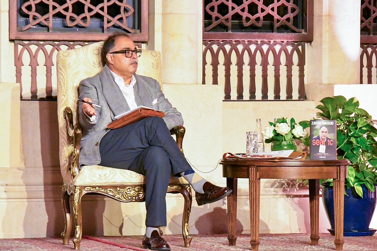 PIA plane crash survivor Zafar Masud during a talk about his book at the Ismaili Centre in Dubai.