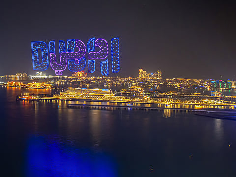 +1,000 LED drones, stunning visuals, and pyrotechnic thrills light up the night sky during Dubai Shopping Festival.