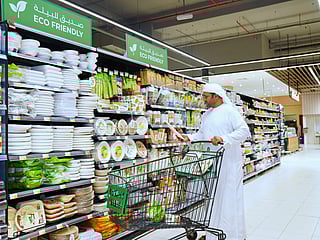 An eco-friendly section of sustainable products at a Lulu Hypermarket in Dubai. 