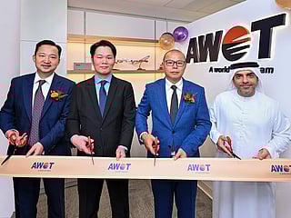 The freezone HQ, inaugurated by DAFZ Senior VP Arif Al Khouri and AWOT MENA GM Chris Yang, with executives David Lee, Kenny Li, Sophia Zeng and Kai Zhang, leverages Dubai's airport proximity to gain supply chain dominance.