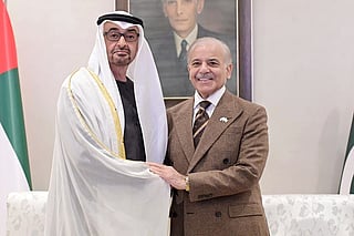 UAE President His Highness Sheikh Mohamed bin Zayed Al Nahyan with Pakistan Prime Minister Muhammad Shehbaz Sharif in Islamabad on Friday.