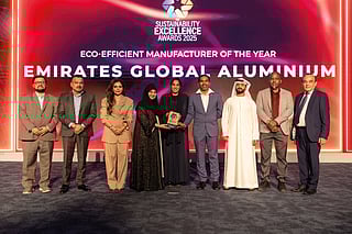 The Emirates Global Aluminium (EGA) team with Chief Guest Dr. Habiba Al Marashi, Captain Pradeep Singh of Karma Developers, Vijay Vaghela of Gulf News, and Aparna Bajpai of BeingShe