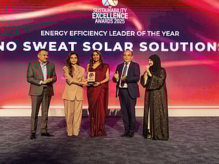 Sweta Bhatt, Managing Director, No Sweat Solar Solutions with Aparna Bajpai of BeingShe, Captain Pradeep Singh of Karma Developers, Vijay Vaghela of Gulf News, and Dr. Habiba Al Marashi
