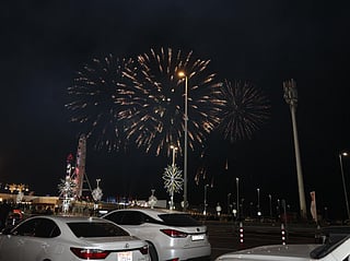 Fireworks illuminate the sky during New Year’s Eve celebrations at the Sheikh Zayed Festival in Al Wathba