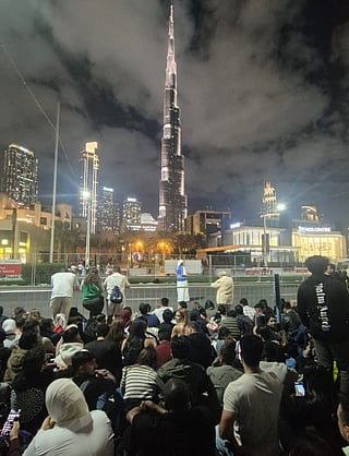 People around Burj Khalifa ready to welcome fireworks