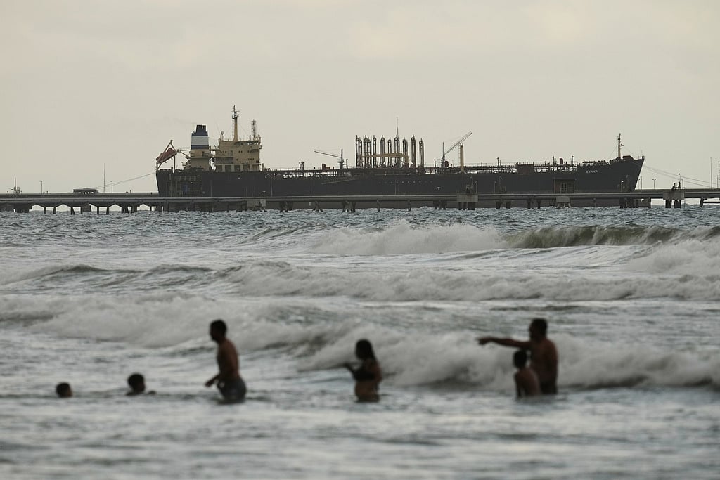 Evana, an oil tanker, is docked at El Palito port in Puerto Cabello, Venezuela, Sunday, Dec. 21, 2025. (AP Photo/Matias Delacroix)
