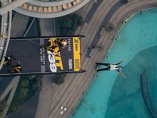 The moment Cornelia Mihai jumped off Burj Khalifa during the EXIT 139 event. 