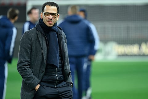 Strasbourg's British head coach Liam Rosenior looks on ahead of the French L1 football match between OGC Nice and RC Strasbourg Alsace at the Allianz Riviera Stadium in Nice, south-eastern France, on January 3, 2026.