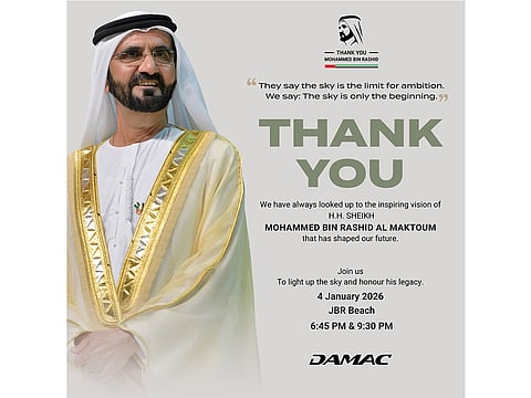 DAMAC celebrates 20th anniversary of Dubai Ruler His Highness Sheikh Mohammed Bin Rashid Al Maktoum accession with citywide tribute and spectacular drone shows