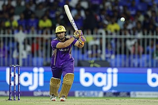 Alishan Sharafu of Abu Dhabi Knight Riders plays a shot.